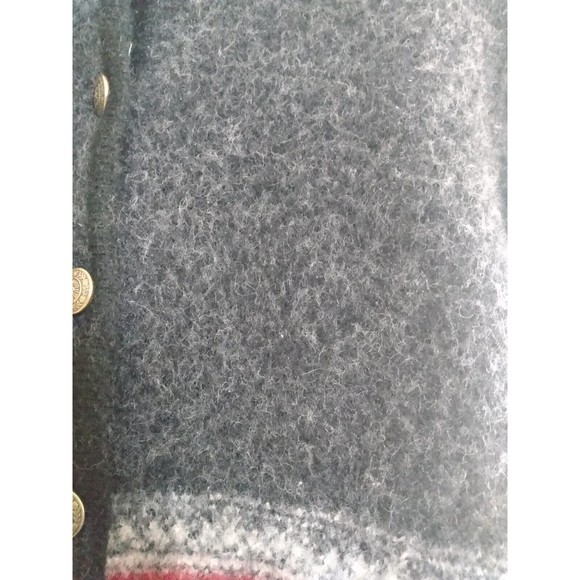 Vintage Tally Ho Women's Off-Black Gray Dark Red Wool Cardigan Sweater L - Picture 3 of 16